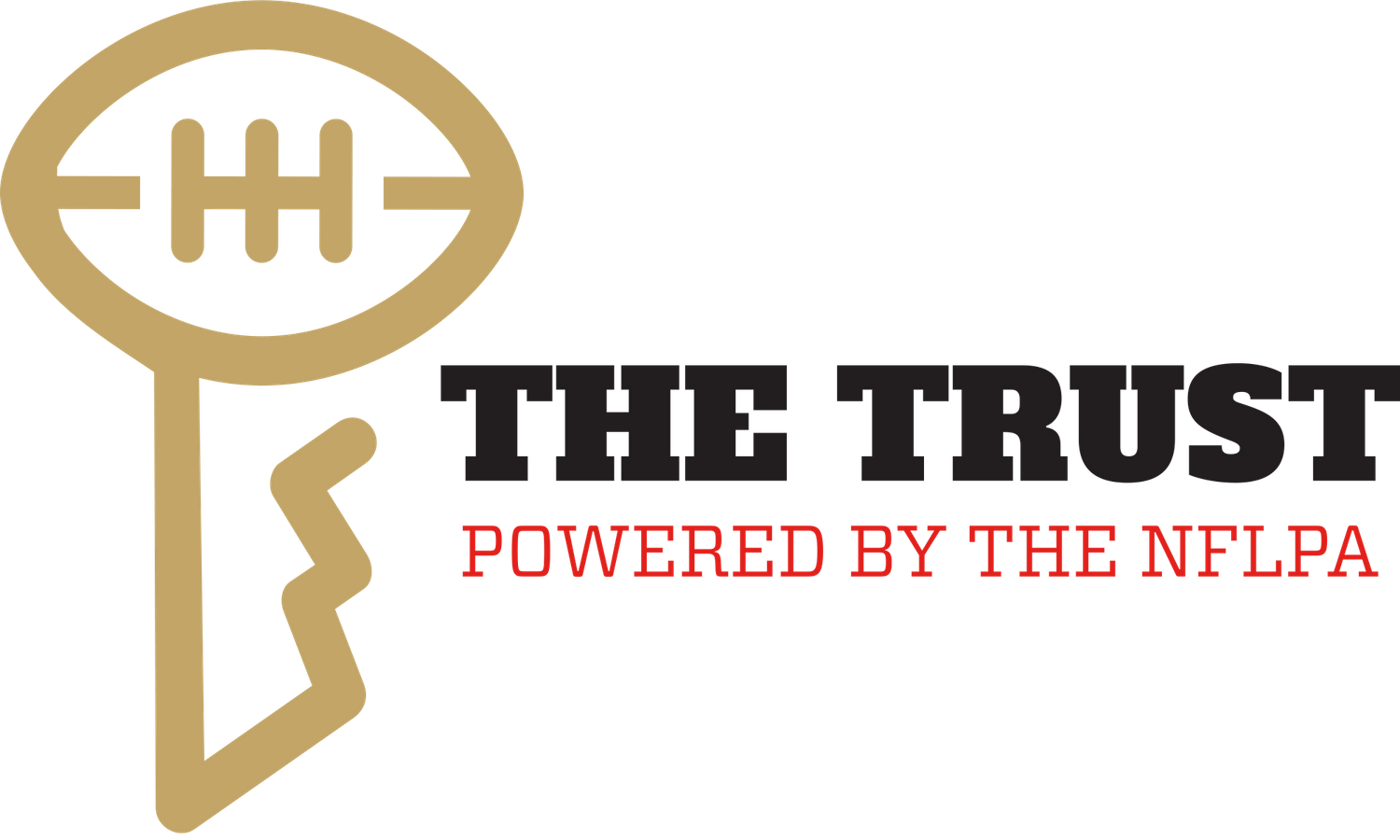 The Trust logo featuring a golden football key icon and NFLPA branding.