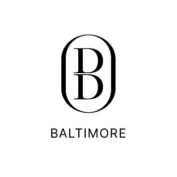 Minimalist black and white monogram logo design featuring interlocked B and O for Baltimore.