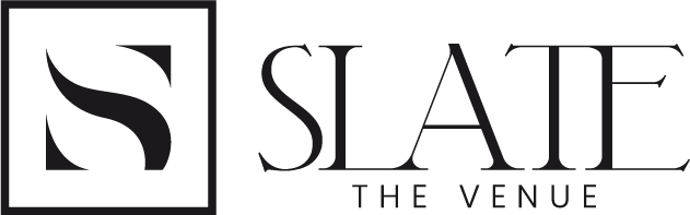 Slate The Venue black and white minimalist logo design.