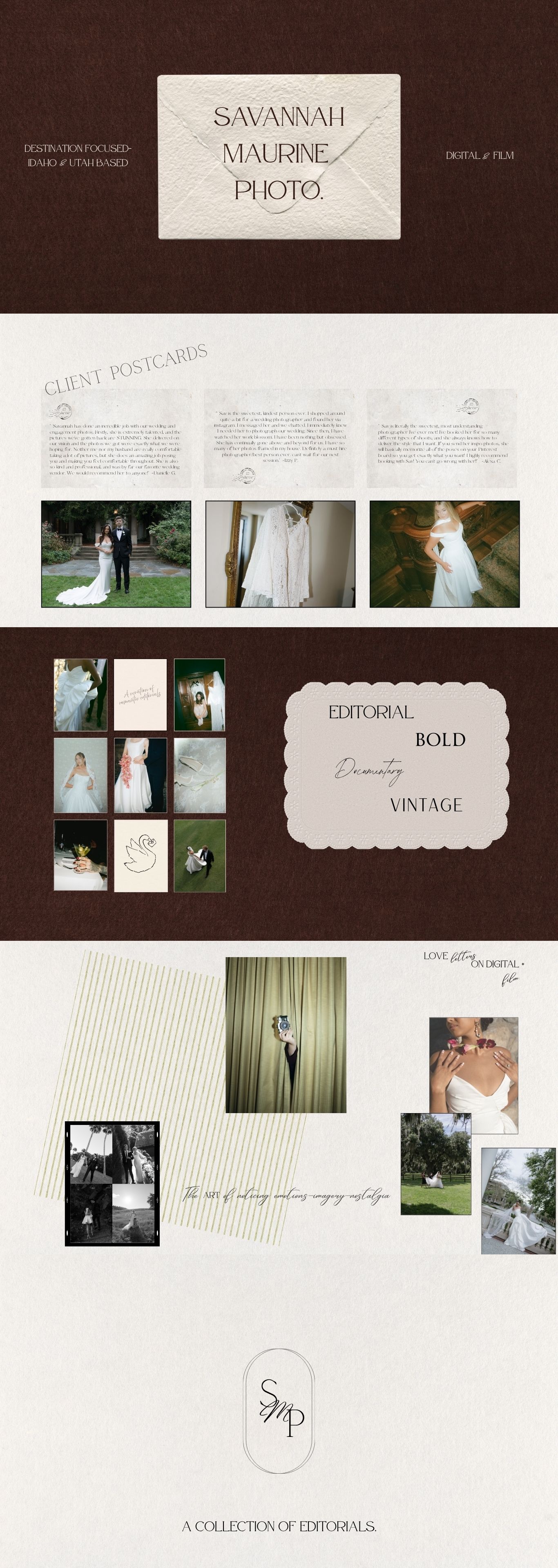 Savannah Maurine Photo wedding photography portfolio collage featuring editorial bold vintage bridal images Idaho Utah.