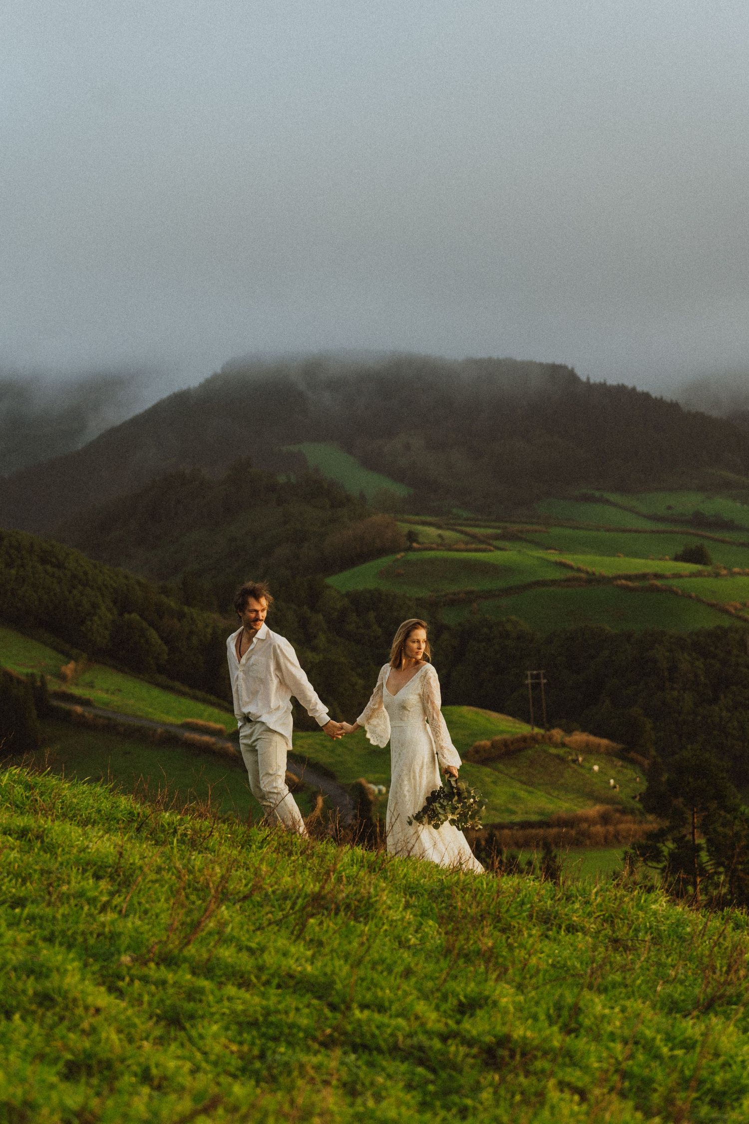 Cinematic wedding portraits on the cliffs of the Azores islands