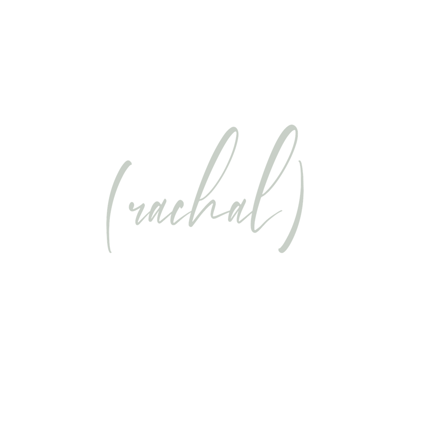 Stylish script text 'rachael' in white lettering on black background.