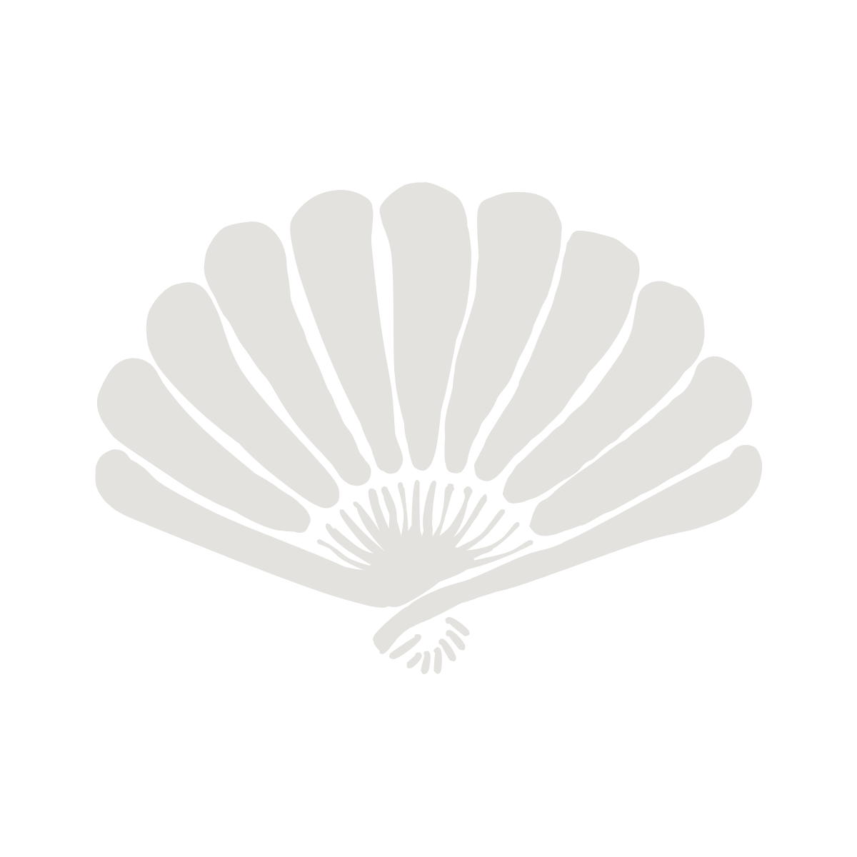 With Love by AQ Logo. Decorative light gray floral fan shape against white background.