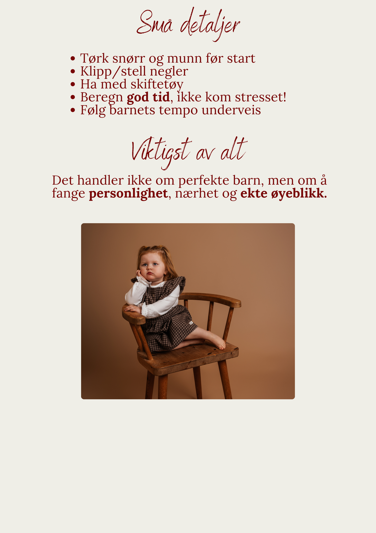 Norwegian children's photography guide focusing on small details and capturing authentic personality, closeness and genuine moments.