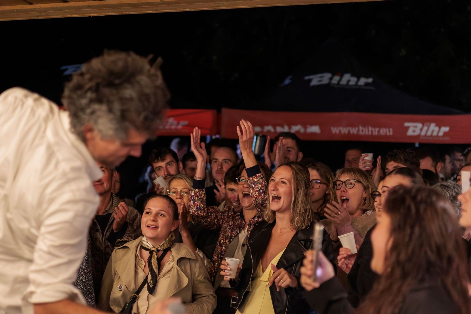un chanteur devant la foule en délire
