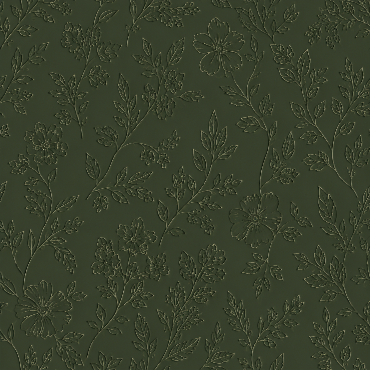 Dark forest green seamless floral pattern with tone-on-tone delicate flower and leaf motifs.