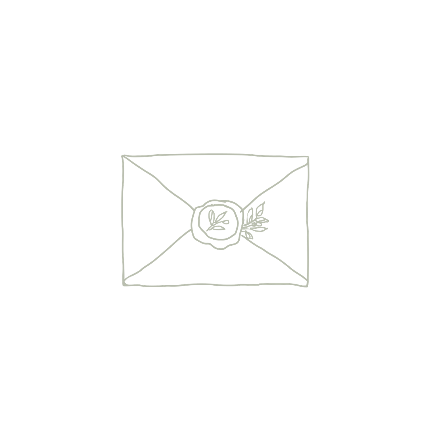Delicate line art illustration of a wax-sealed envelope with floral botanical details.