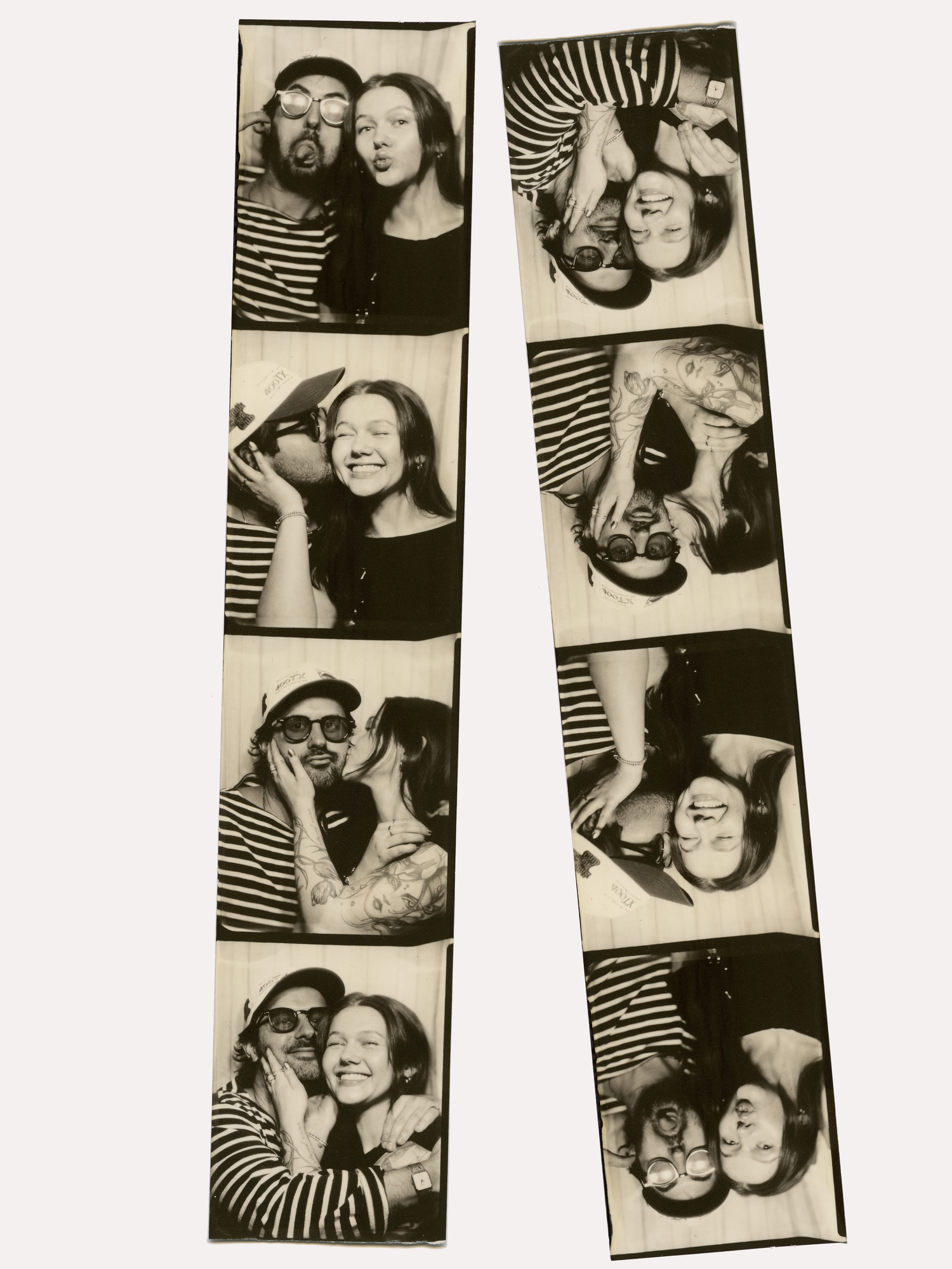 Black and white photo booth strip of four photos.