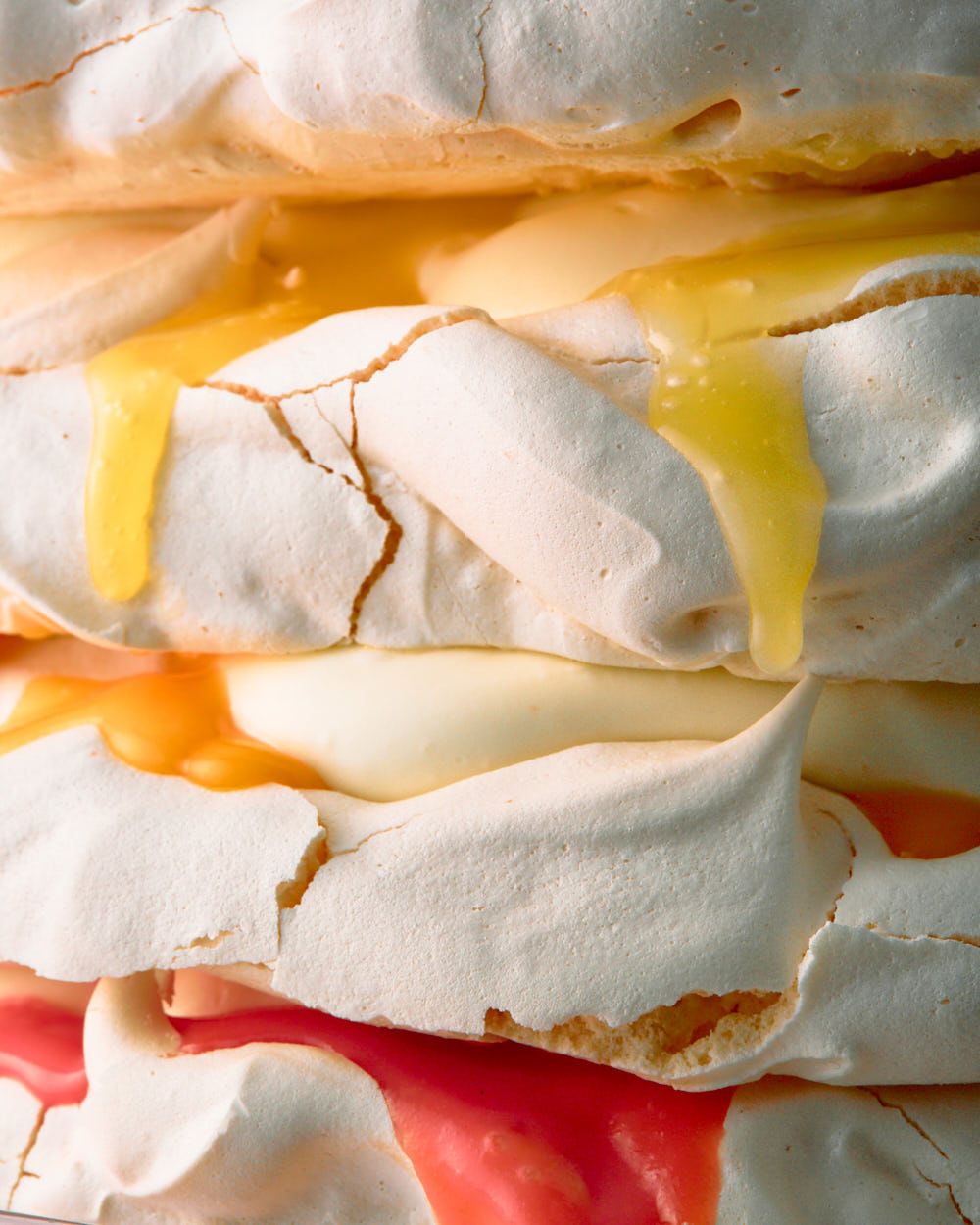 Macro close up food photography textures - citrus pavlova macro