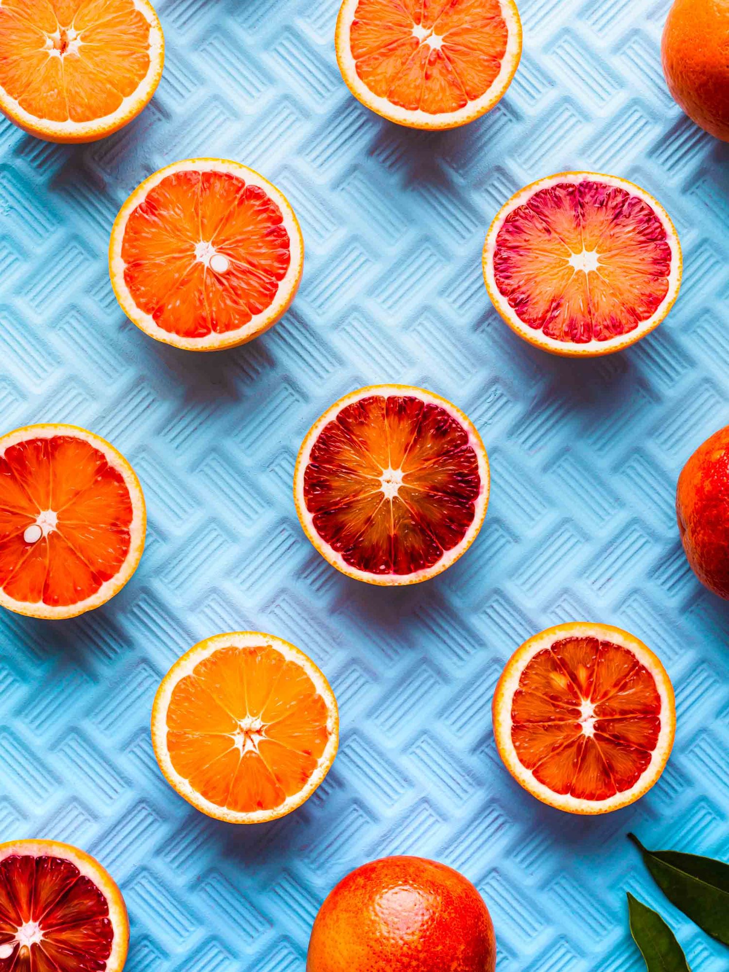 Blood orange pattern food photography - creative fruit photography - Nancy Anne - colourful food and drink photographer