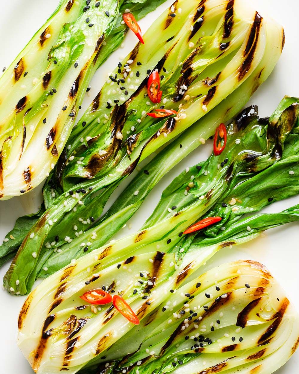Macro close up food photography textures - griddled pak choy