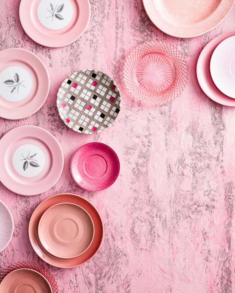 Pink plates props on pink background - Barbie food photography - pink food drink photography - Nancy Anne Photography