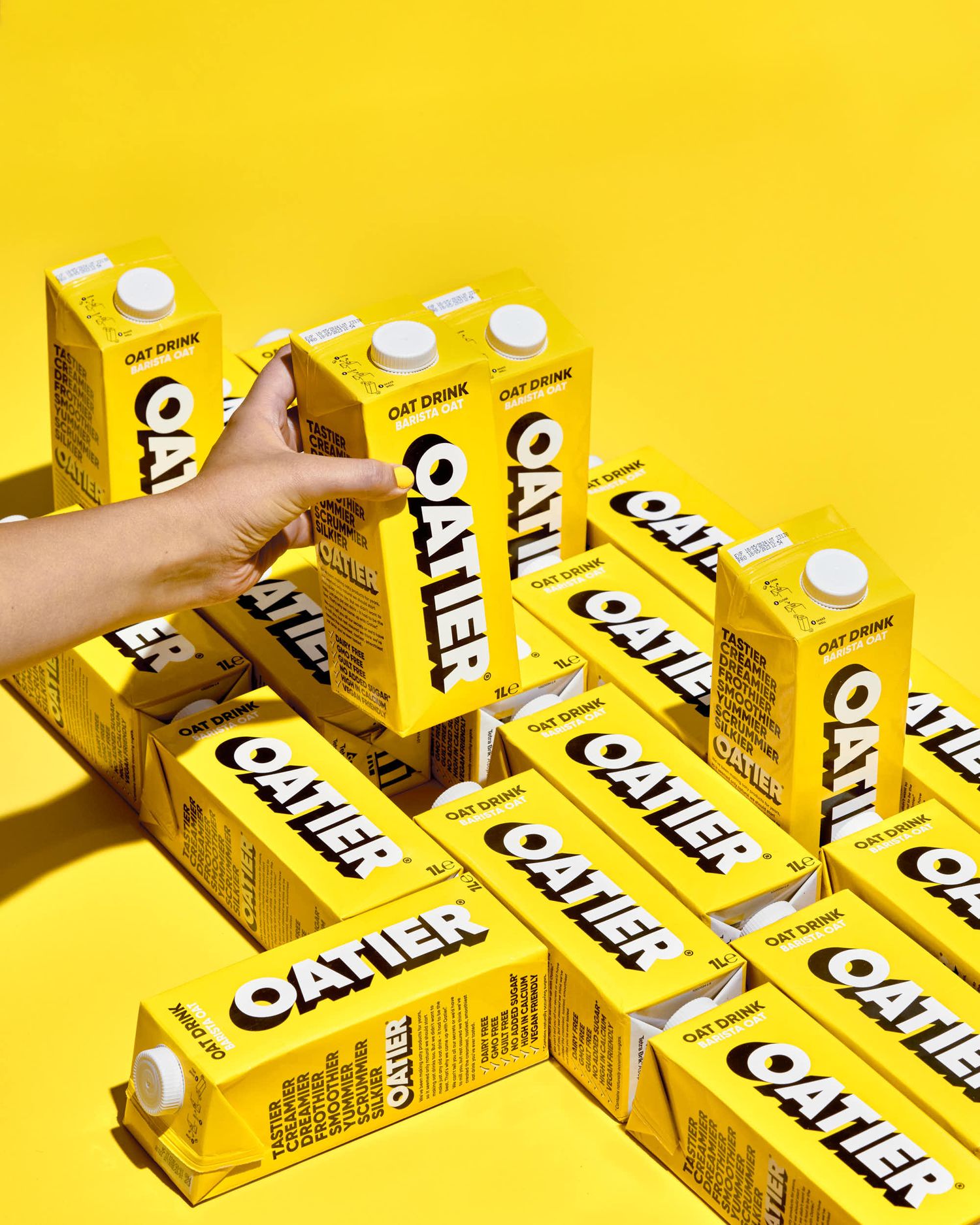 Oatier oat milk product photography - drink brand photography - Nancy Anne - energetic, dynamic product photographer - plant-based photos
