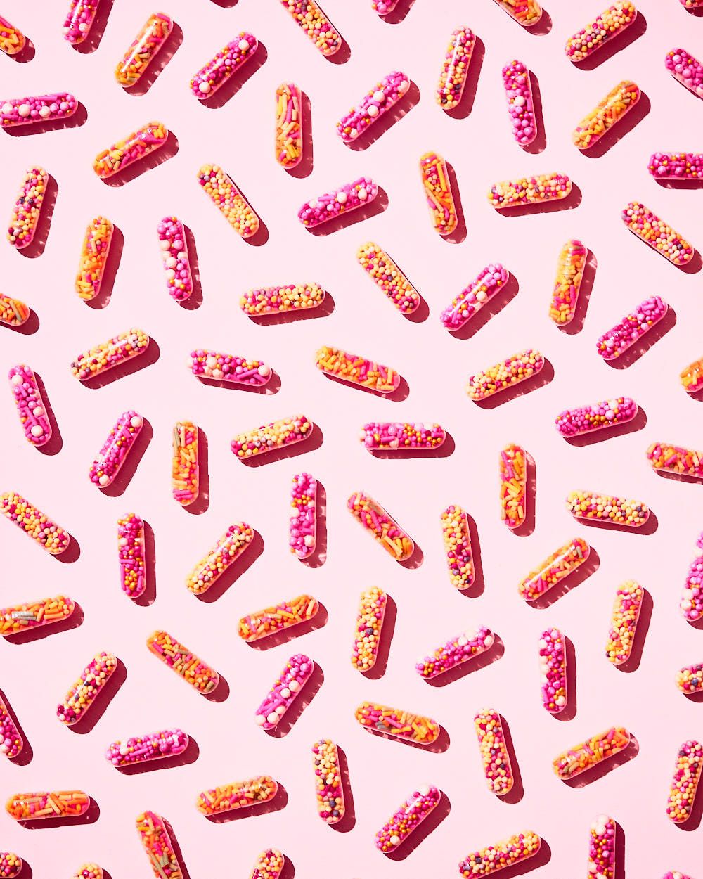 Pink sprinkle pills project - Barbie food photography - pink food and drink photography - Nancy Anne Photography