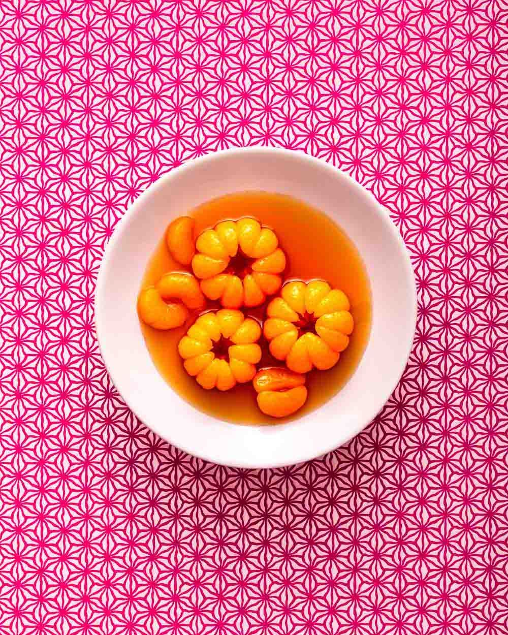 Caramel satsumas pink washi paper - Barbie food photography - pink food and drink photography - Nancy Anne Photography