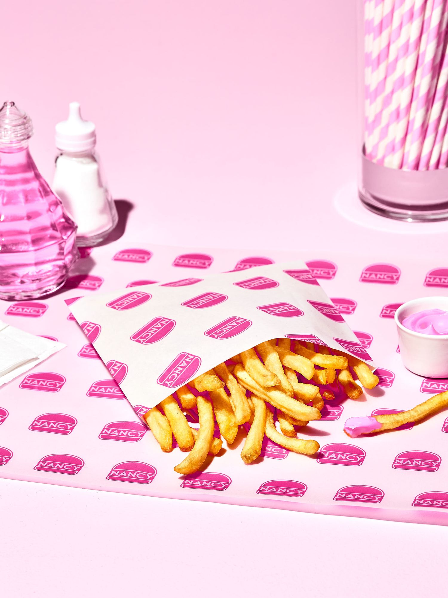 French fries with mayo - Wimpy creative pink burger shop photography - food photography - Nancy Anne