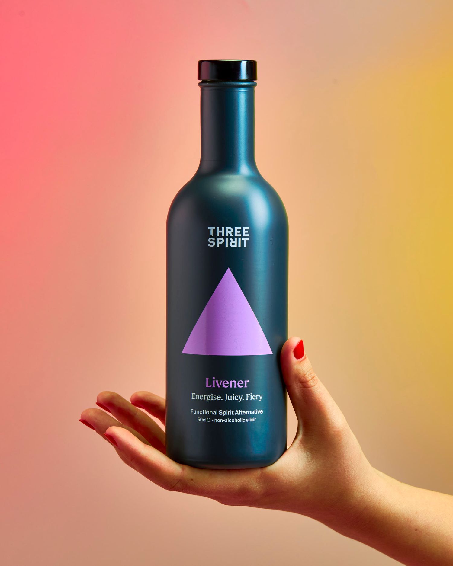 Non-alcoholic drink bottle photography - Three Spirit drink brand photography - commercial drink photography - Nancy Anne - London