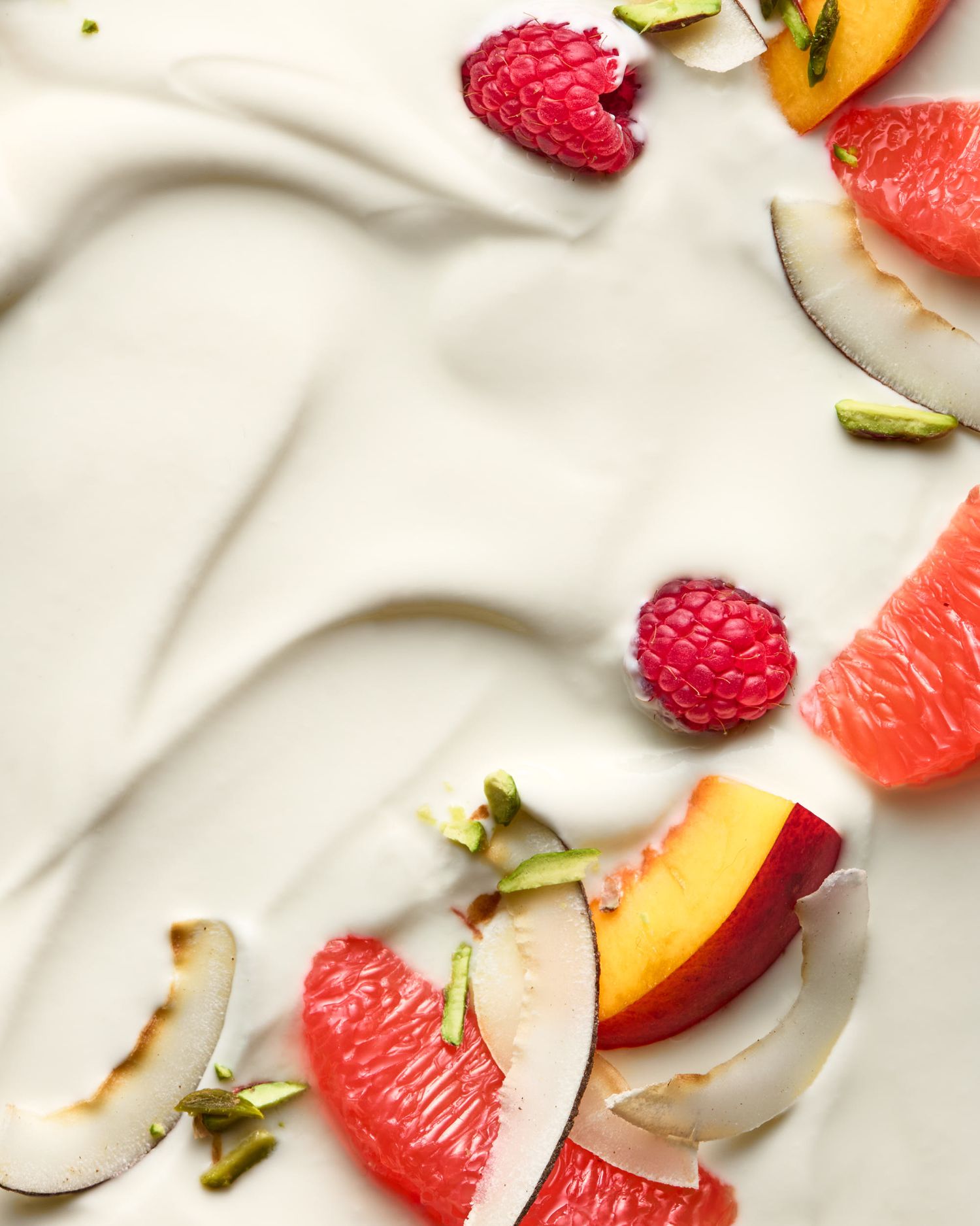 Yoghurt and fruit photography - grapefruit, raspberries, nectarines - food and drink photography - Nancy Anne - Commercial food photographer