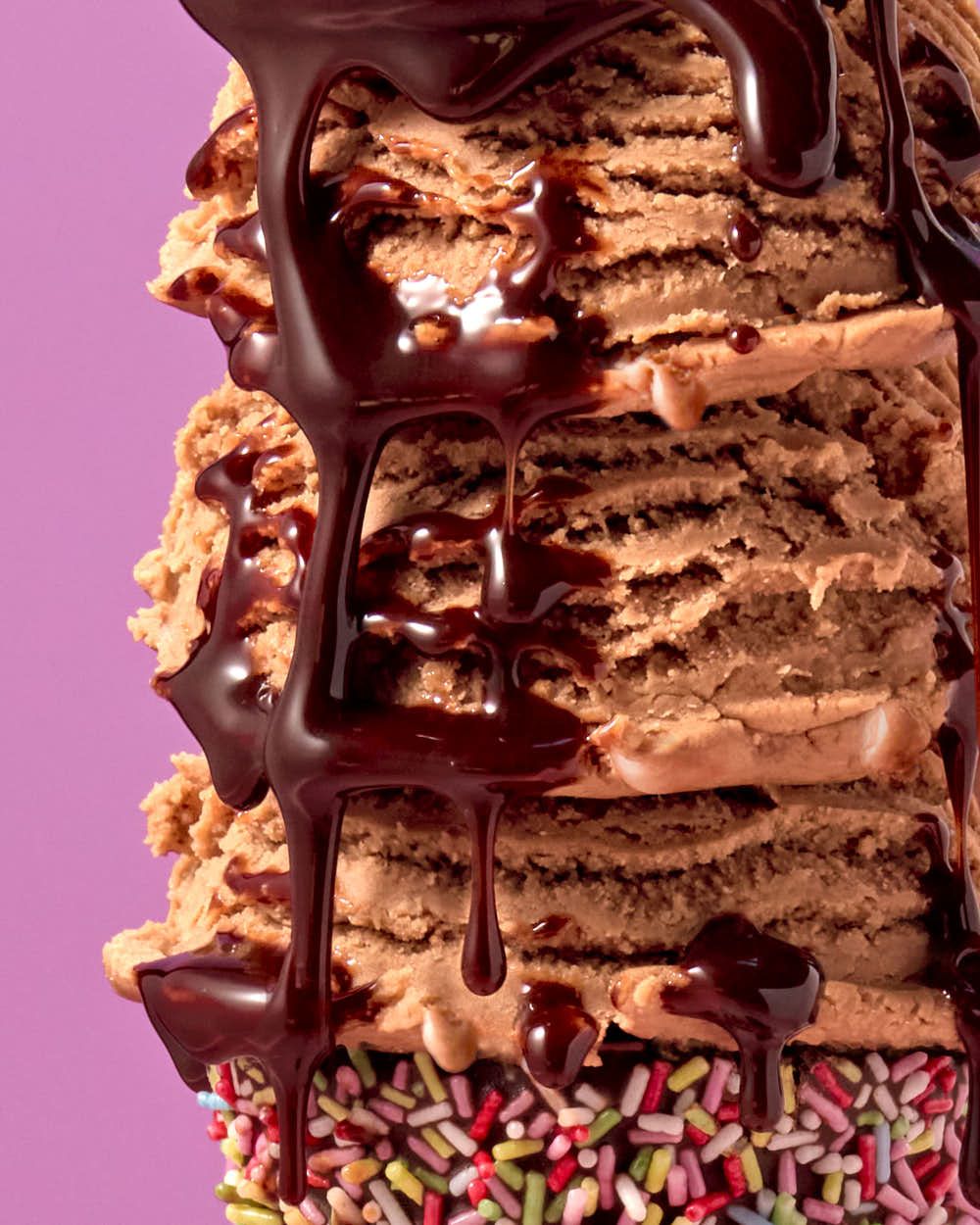 Chocolate ice cream photography - multiple stacked ice cream scoops - chocolate sauce - melty ice cream - Nancy Anne