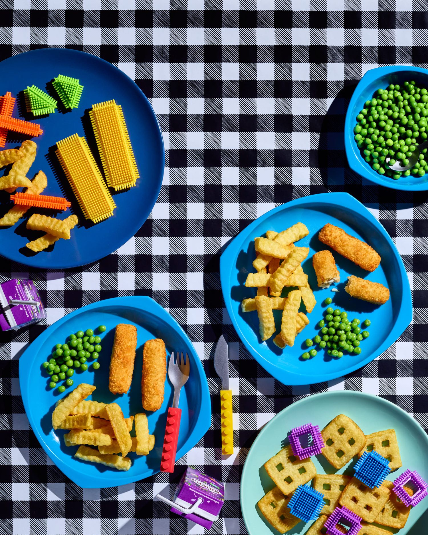Fish fingers, chips and peas food photography - dinner food photography - Nancy Anne - colourful, creative food and drink photographer