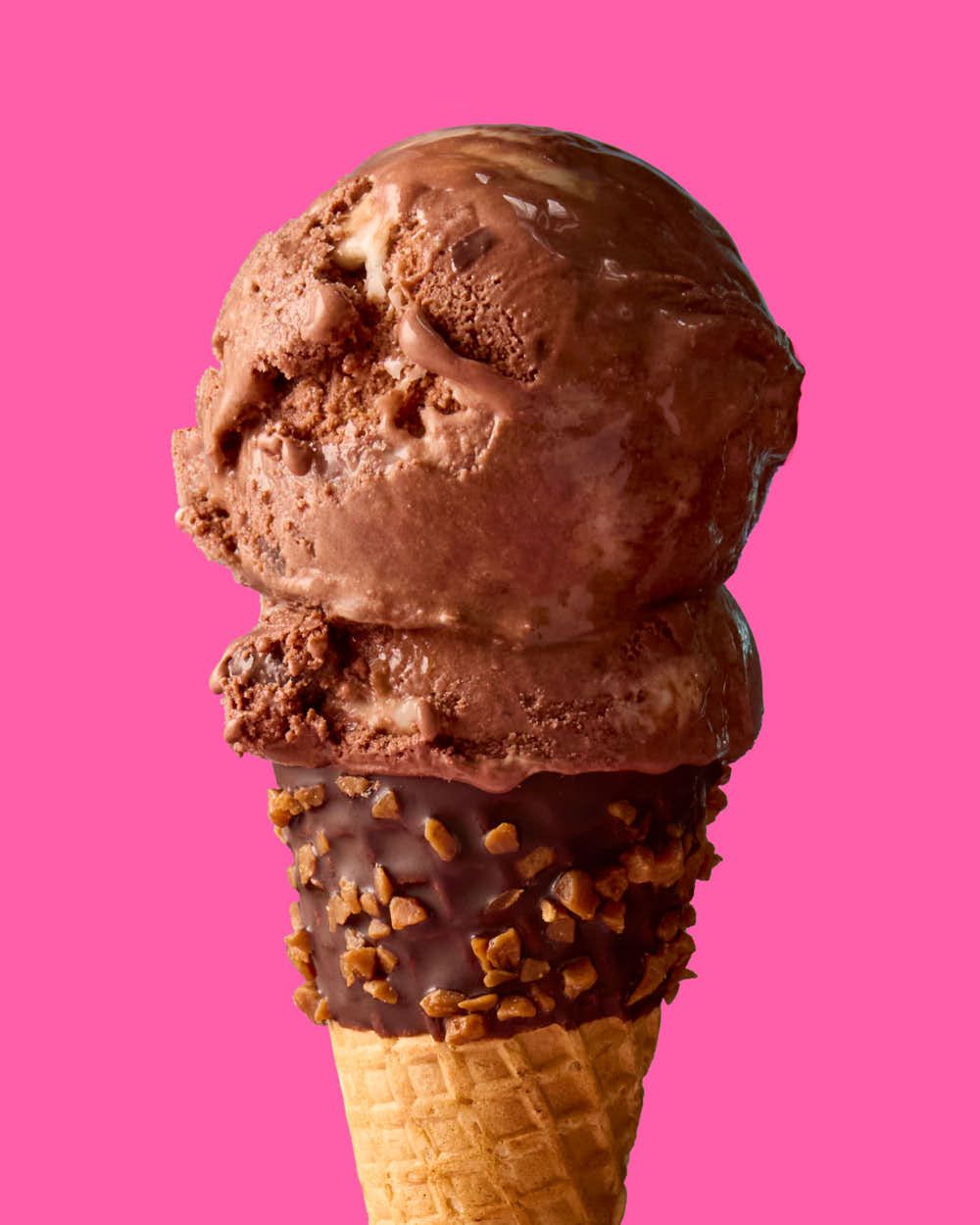 Chocolate ice cream photography - multiple stacked ice cream scoops - chocolate caramel ice cream cone - melty ice cream - Nancy Anne