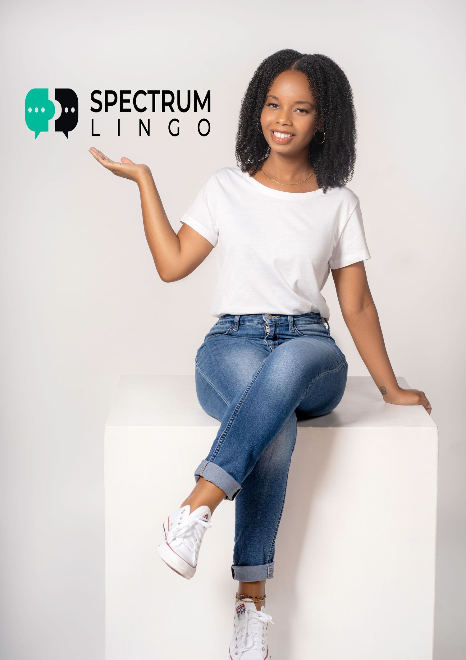 A person in white t-shirt and blue jeans poses casually against a white background in multiple relaxed positions.