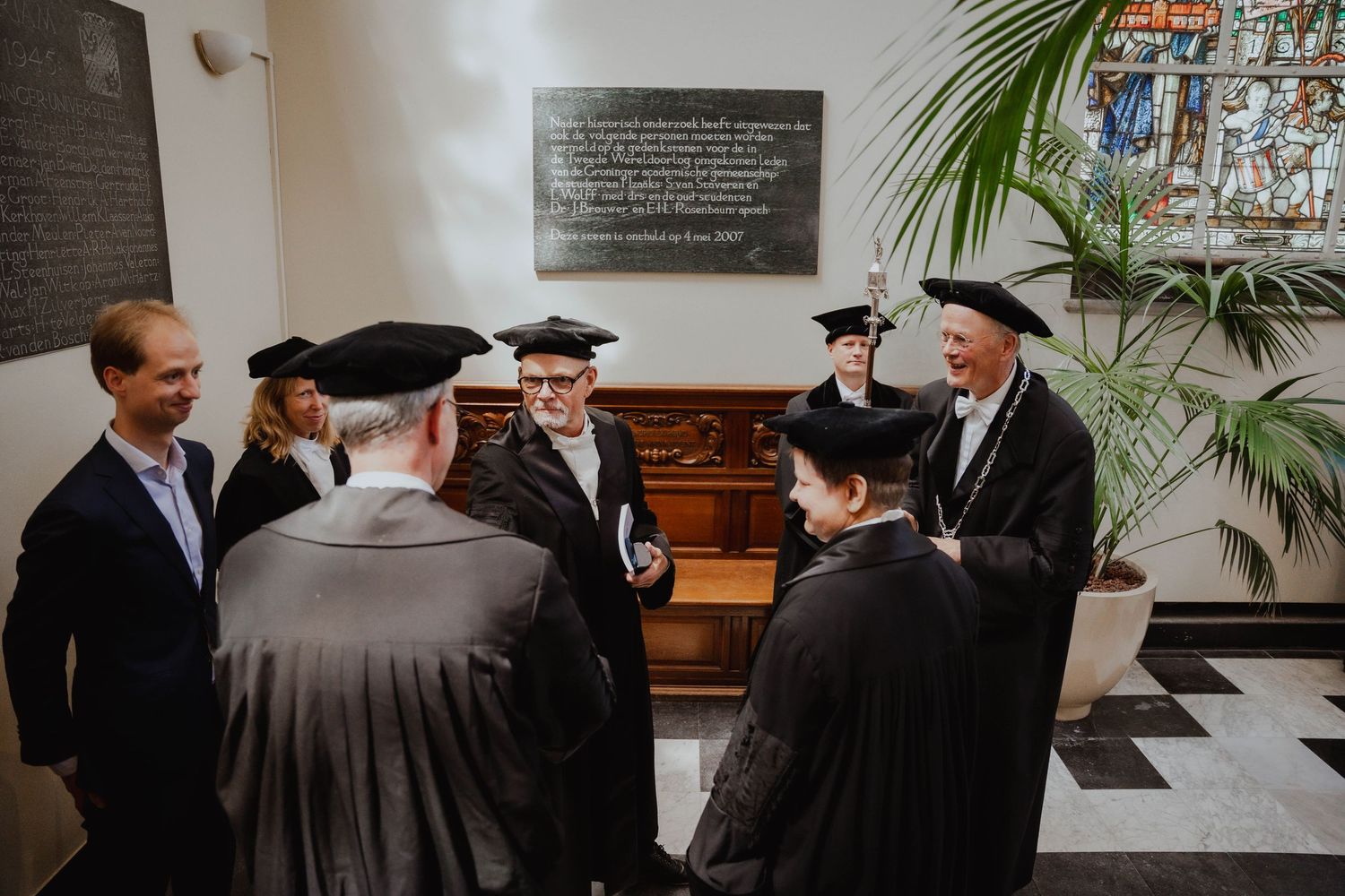 Professors before classic stair photo