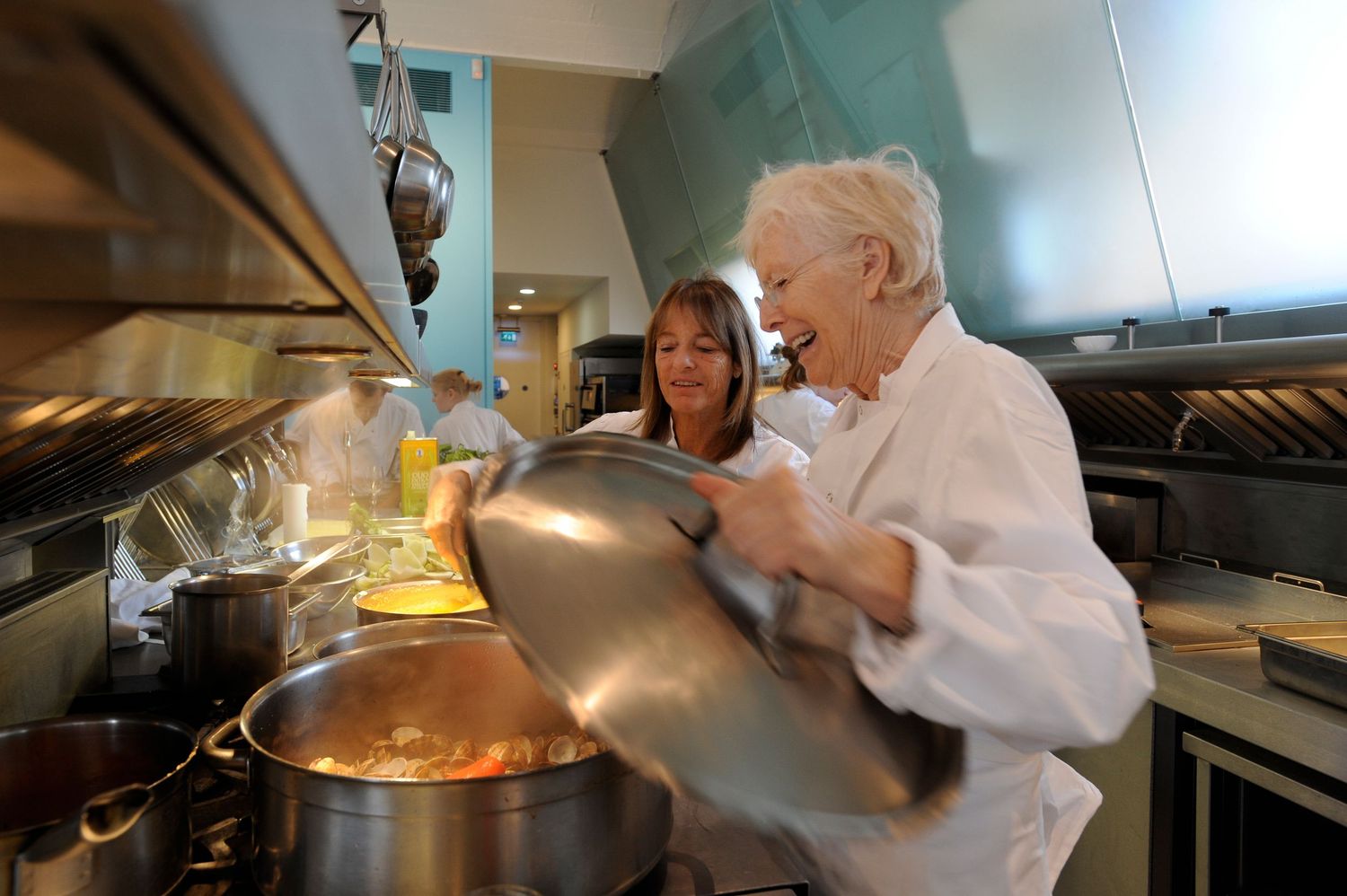 Ruthie Rogers and Rose Gray in the kitchen at the River Cafe in Hammersmith
Photograph by Danny Elwes