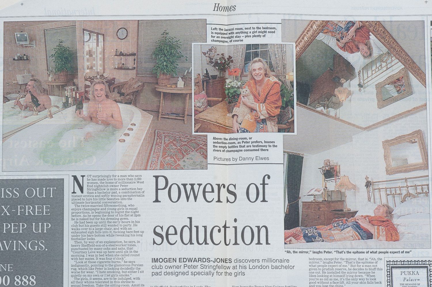 Evening Standard Homes section article about the home of nightclub owner and entrepreneur Peter Stringfellow photographed by Danny Elwes.