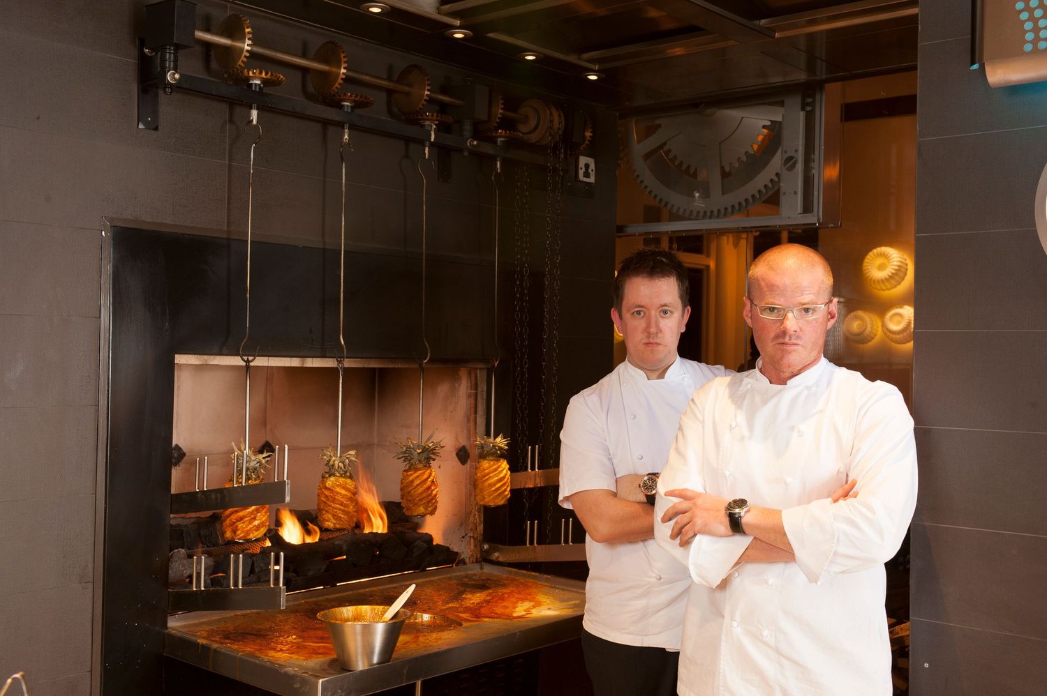 Dinner by Heston Blumenthal at Mandarin Hotel. Heston with Exec Head Chef Ashley Palmer-Watts. 
Photograph by Danny Elwes
