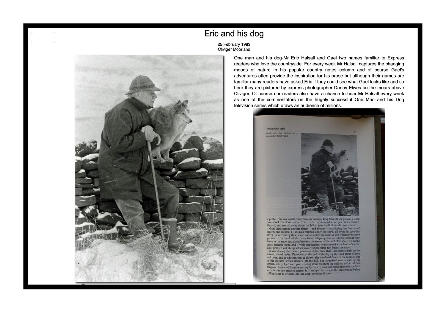 Burnley Civic Trust Image Collection showing Eric Halsall with his sheepdog Gael on the moors above Cliviger for the Burnley Express C1983