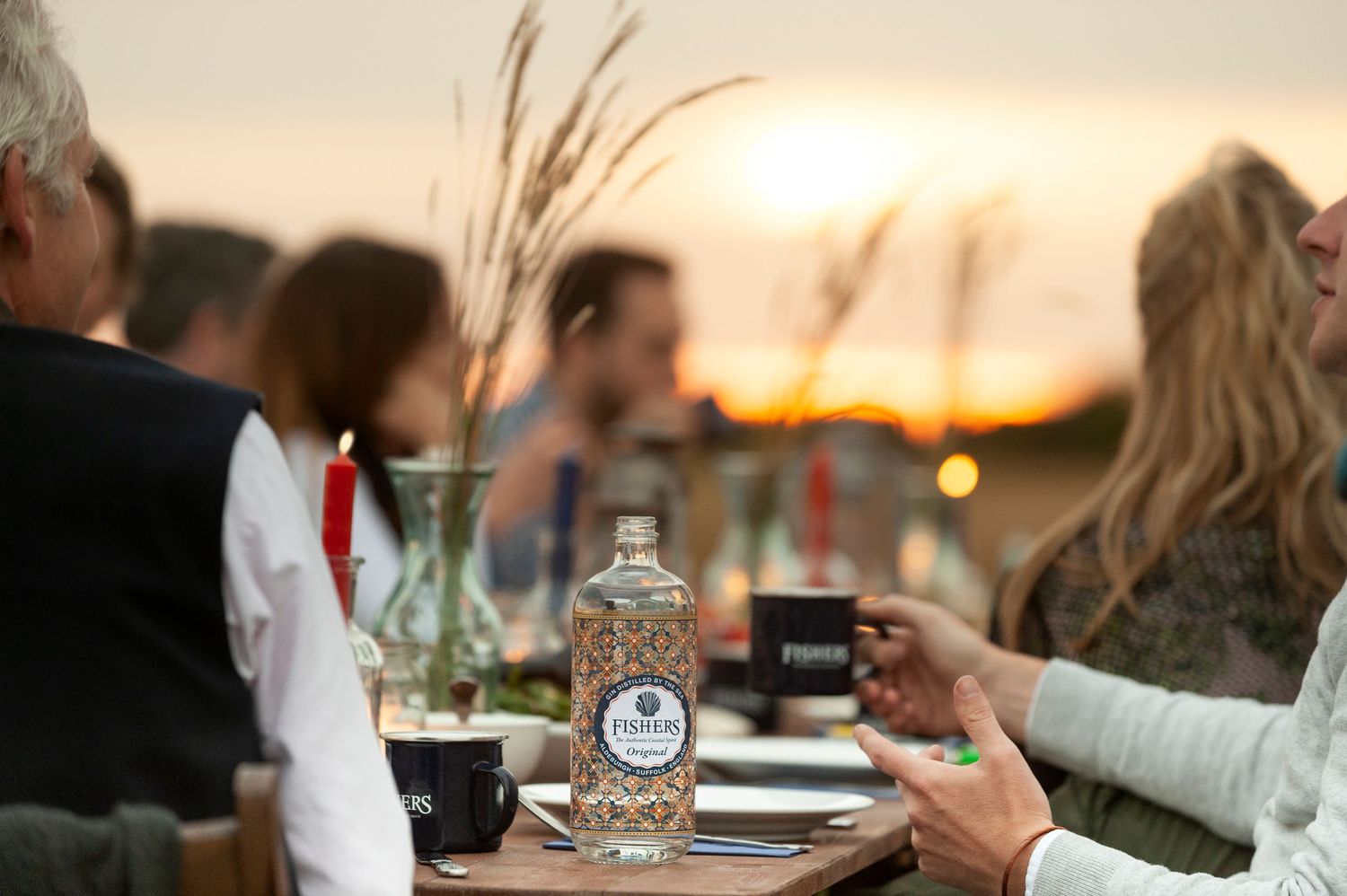 Fishers Gin promotional shot by the sea in Suffolk. A commercial photoshoot to promote the product
Photograph by Danny Elwes