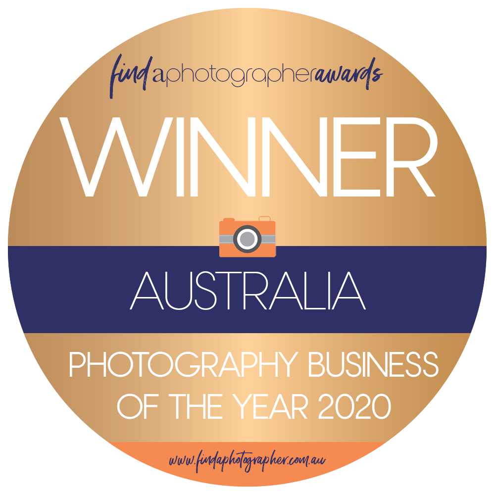 Gold and navy award badge for Australia Photography Business of the Year 2020Toowoomba Photographer Toowoomba Newborn Photographer