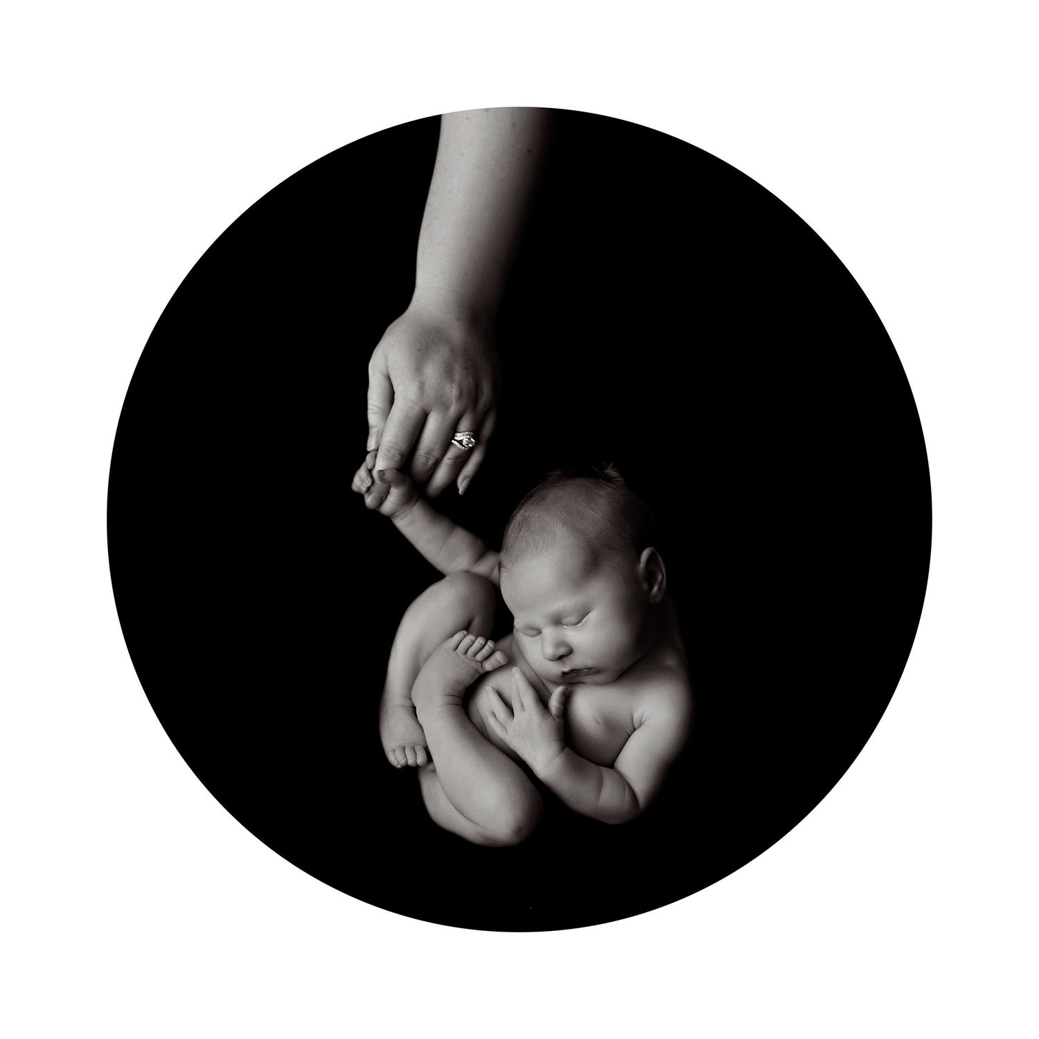 Artistic black and white newborn portraits in oval vignette style.Toowoomba Photographer Toowoomba Newborn Photographer