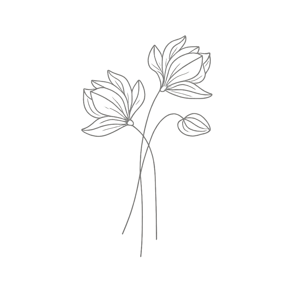 Simple line drawings of delicate flower buds and stems in a minimalist artistic style.