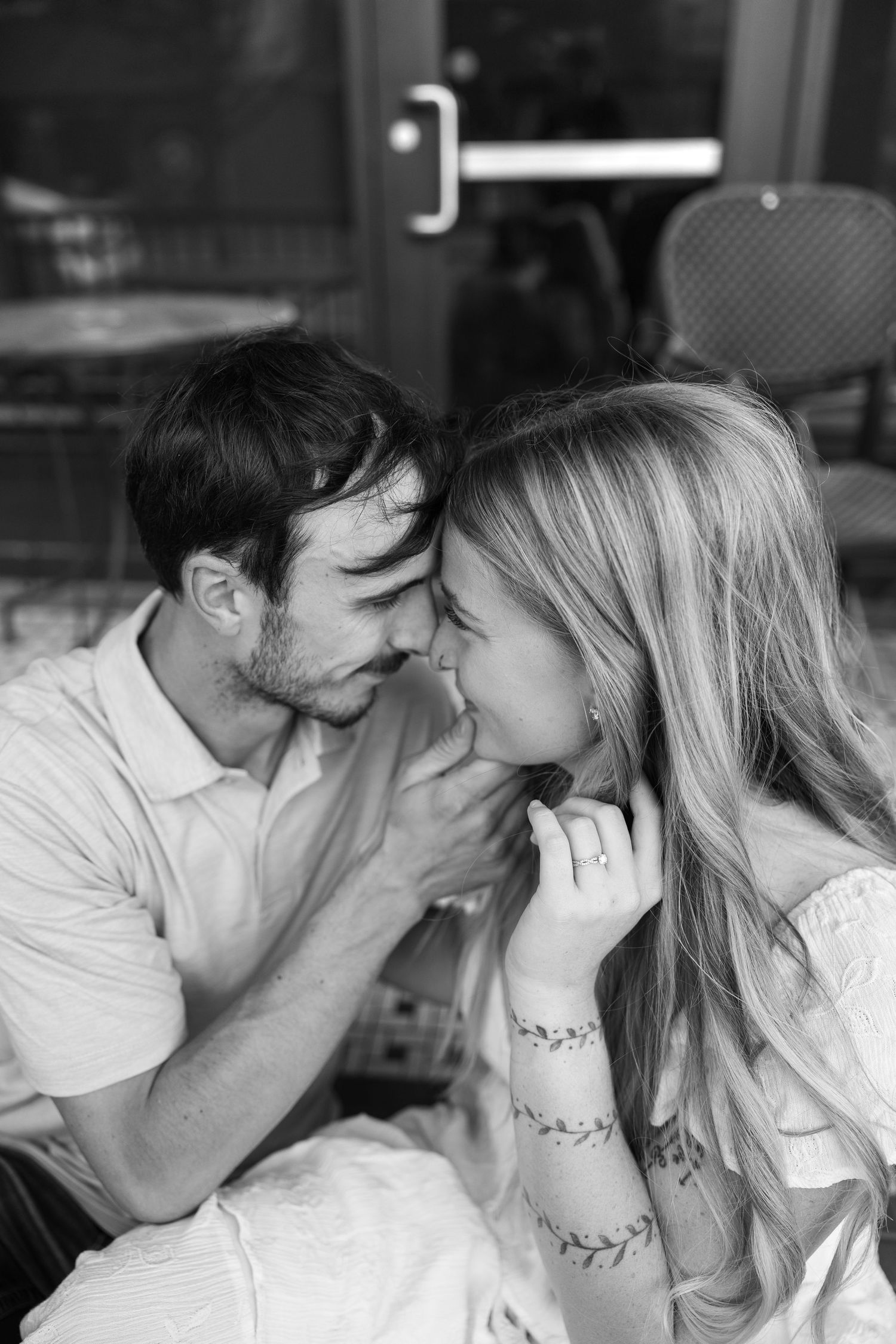 Black and white sequence captures intimate romantic moments between couple.