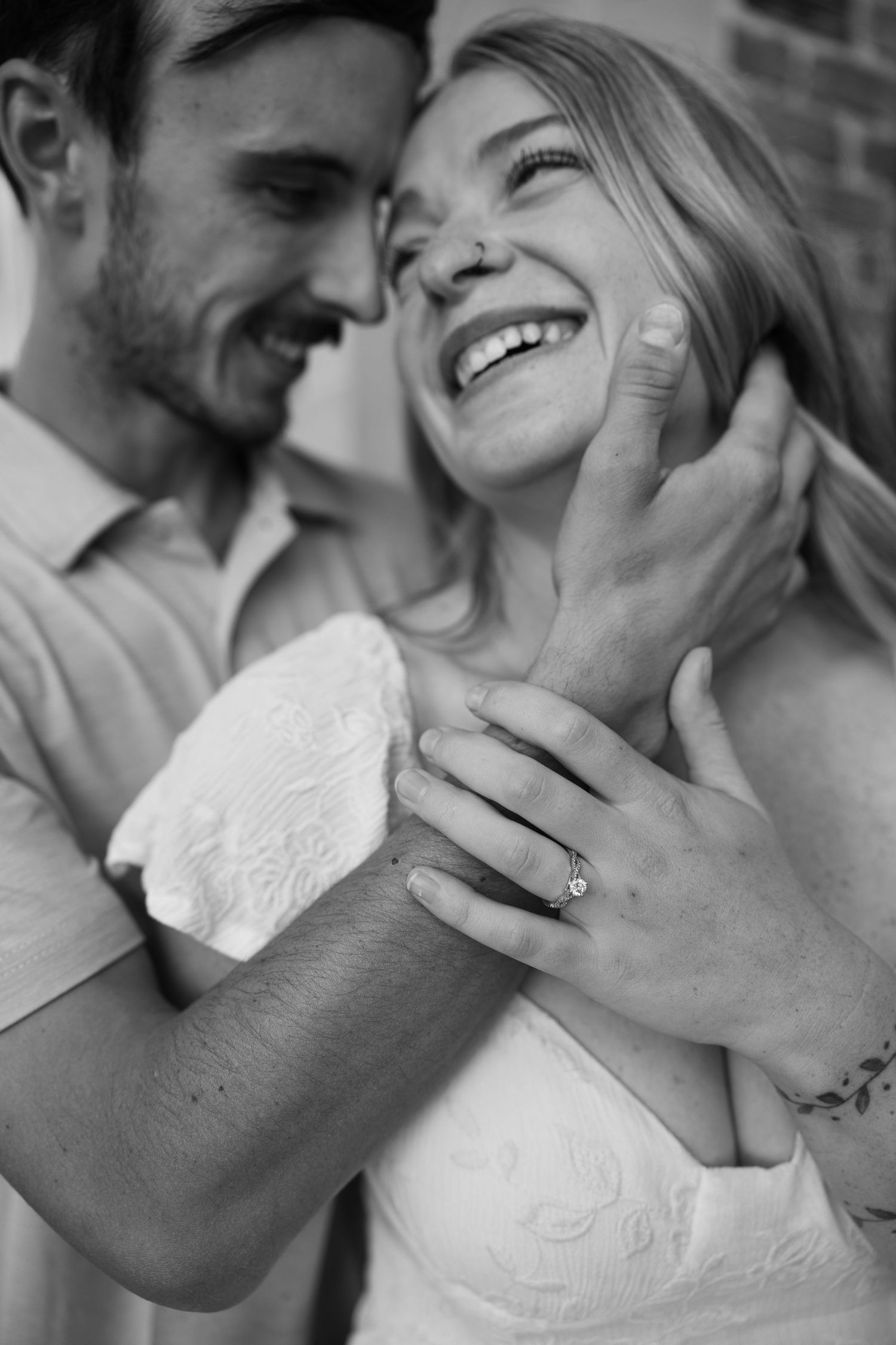 Close-up black and white sequence showing tender romantic moments between a couple.