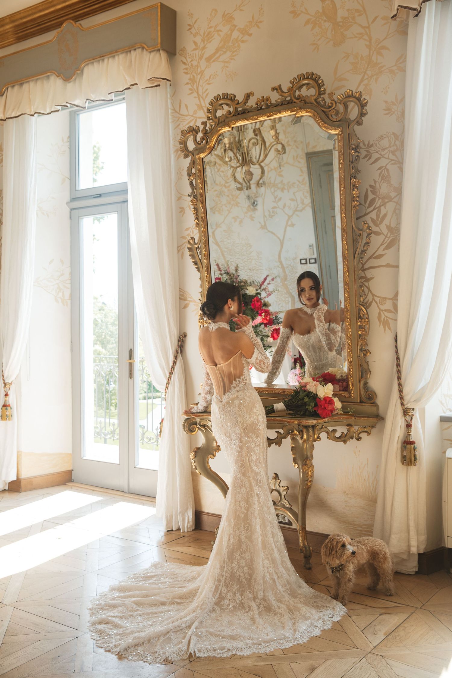 bride getting ready elegant room wedding morning