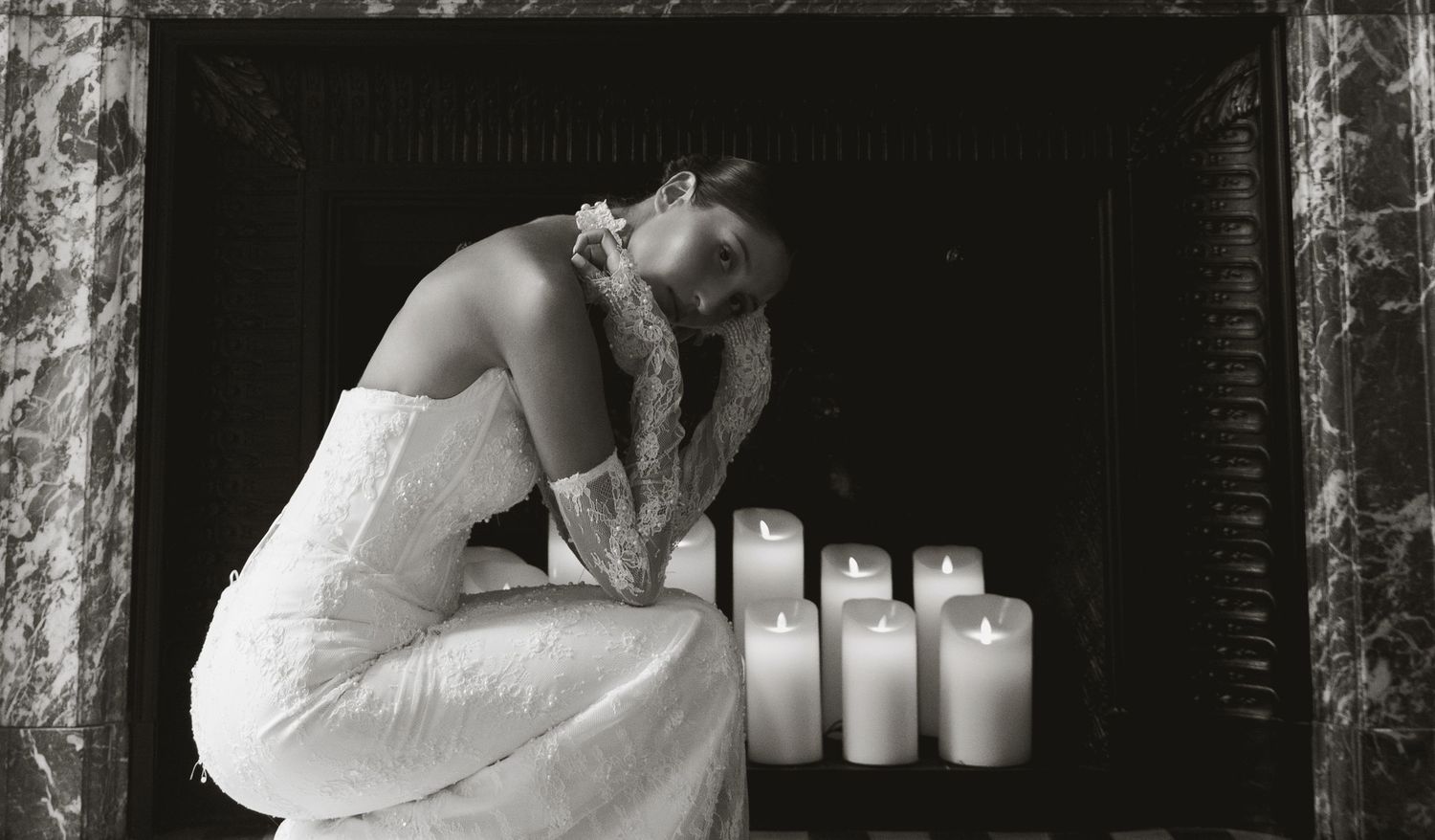 bride portrait wedding dress black and white Italy