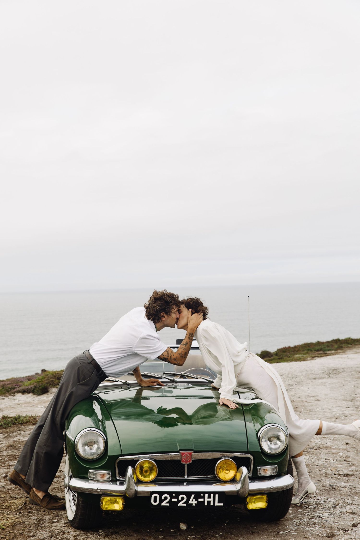 destination wedding Portugal couple vintage car
