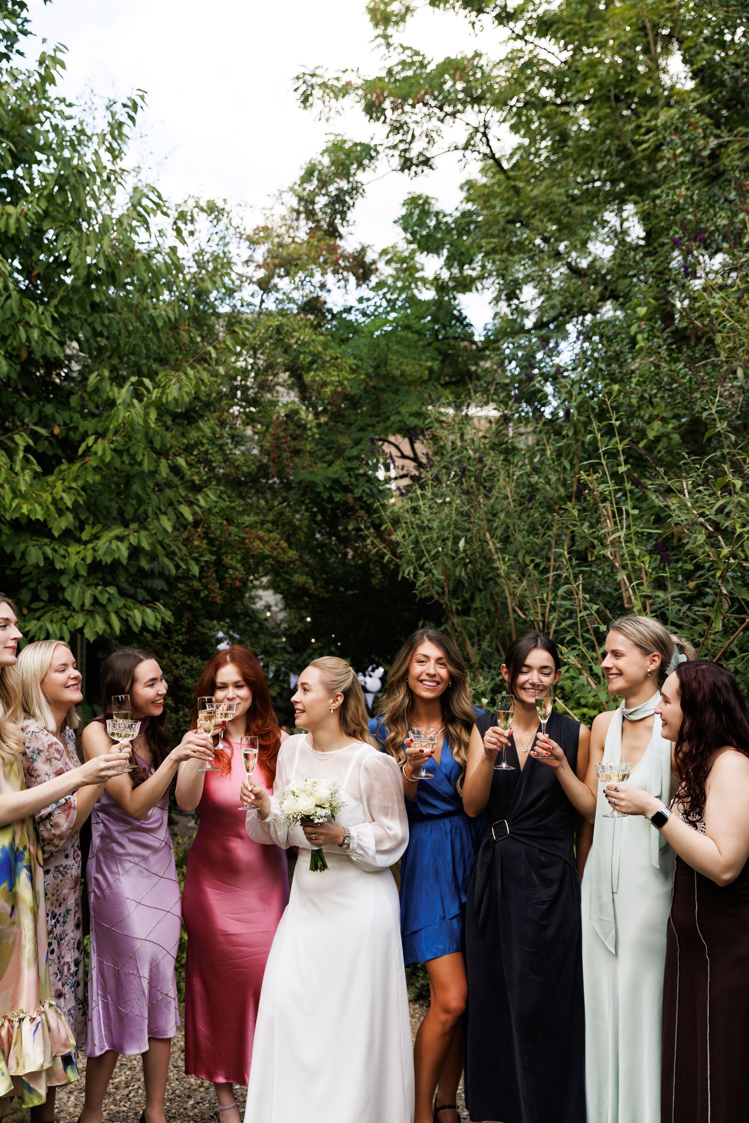 bride with bridesmaids wedding celebration Italy