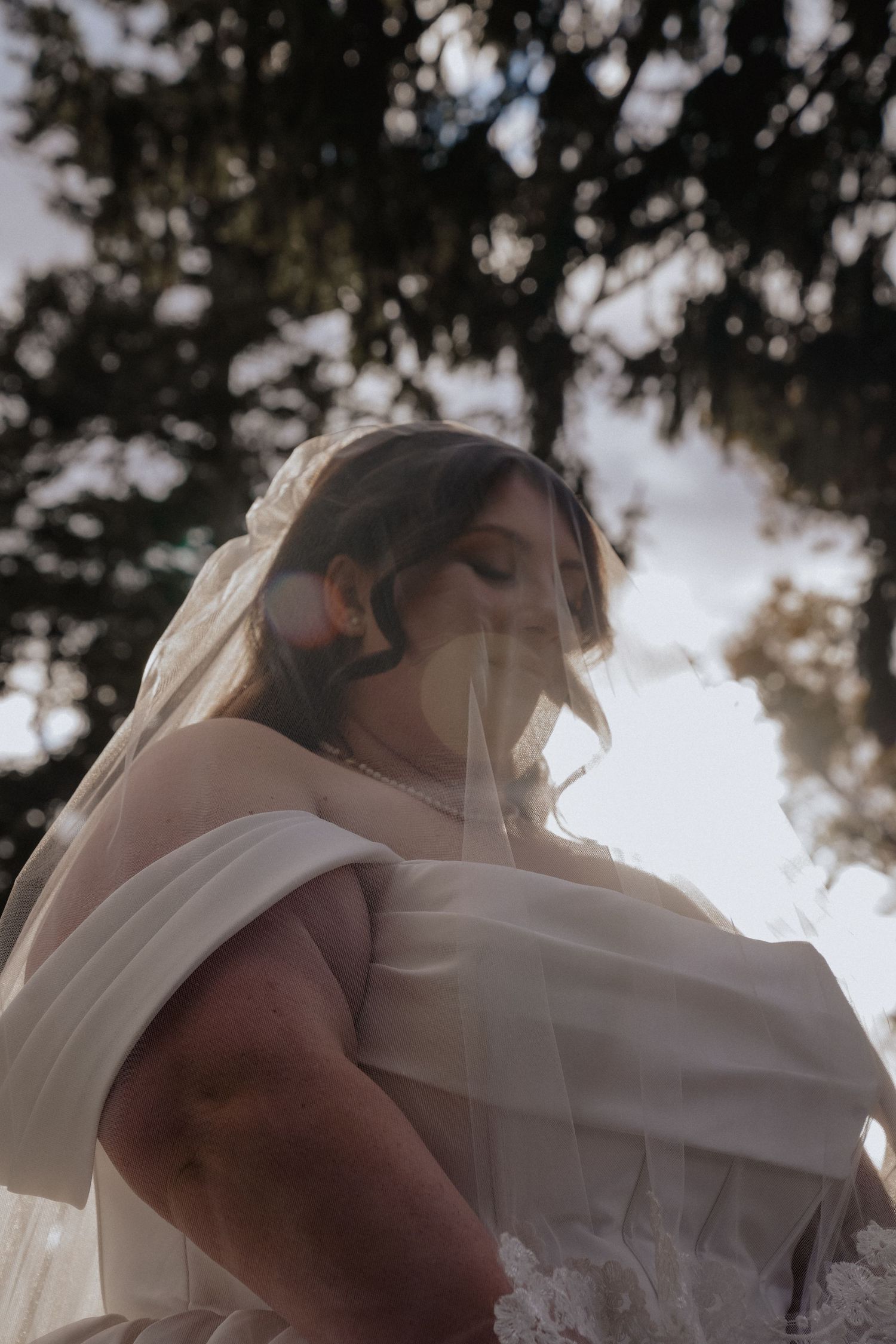 bride with vail sunshine