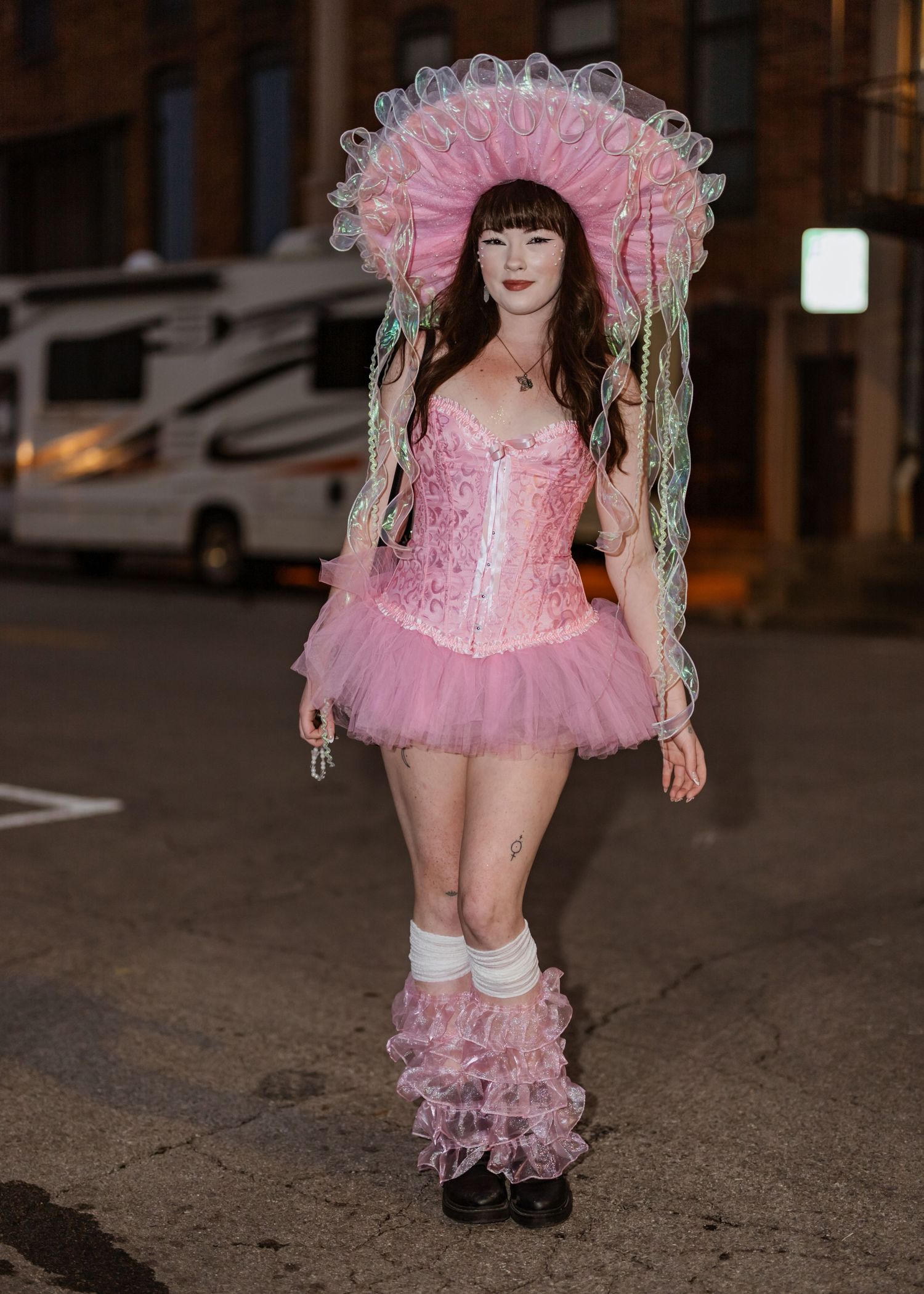 Pink lolita fashion outfit with ruffles and lace details shown in sequence.