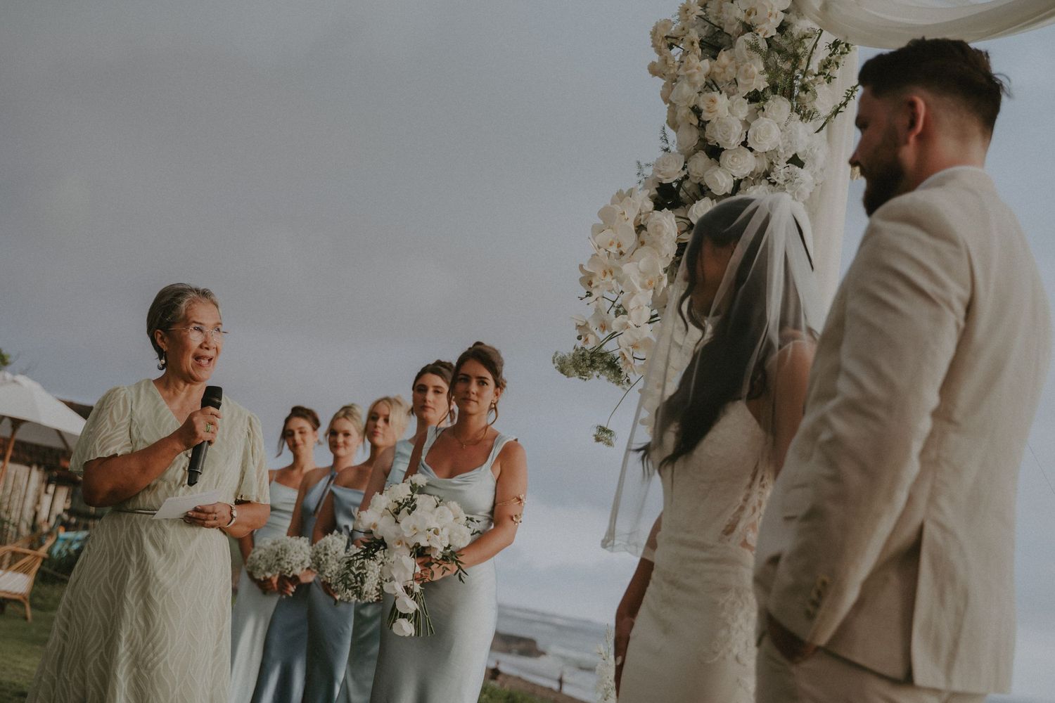A sequence of candid moments at a wedding reception shows people dancing and celebrating together.