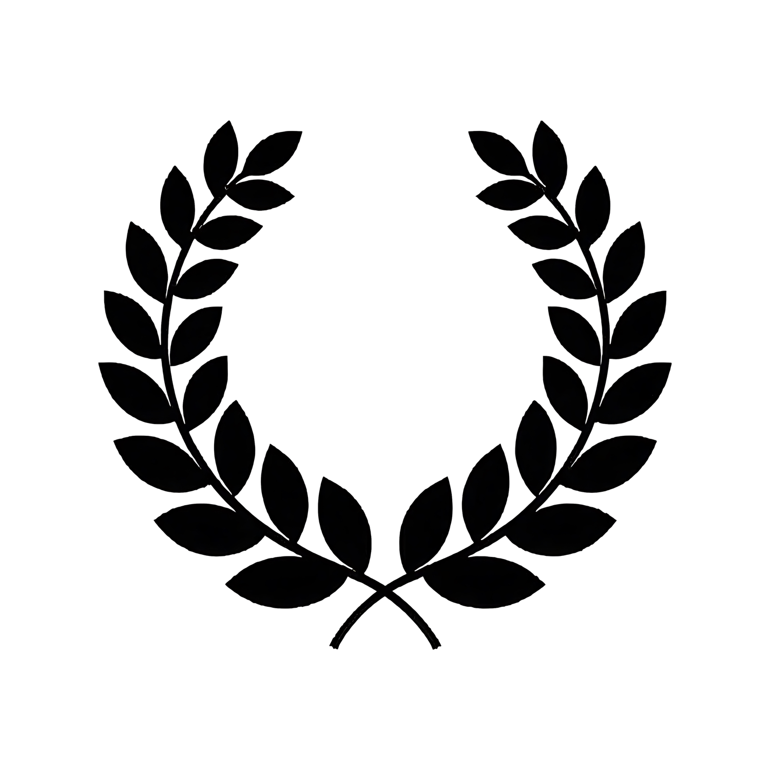 Decorative black laurel wreath leaf silhouettes arranged in a repeating pattern on white background.