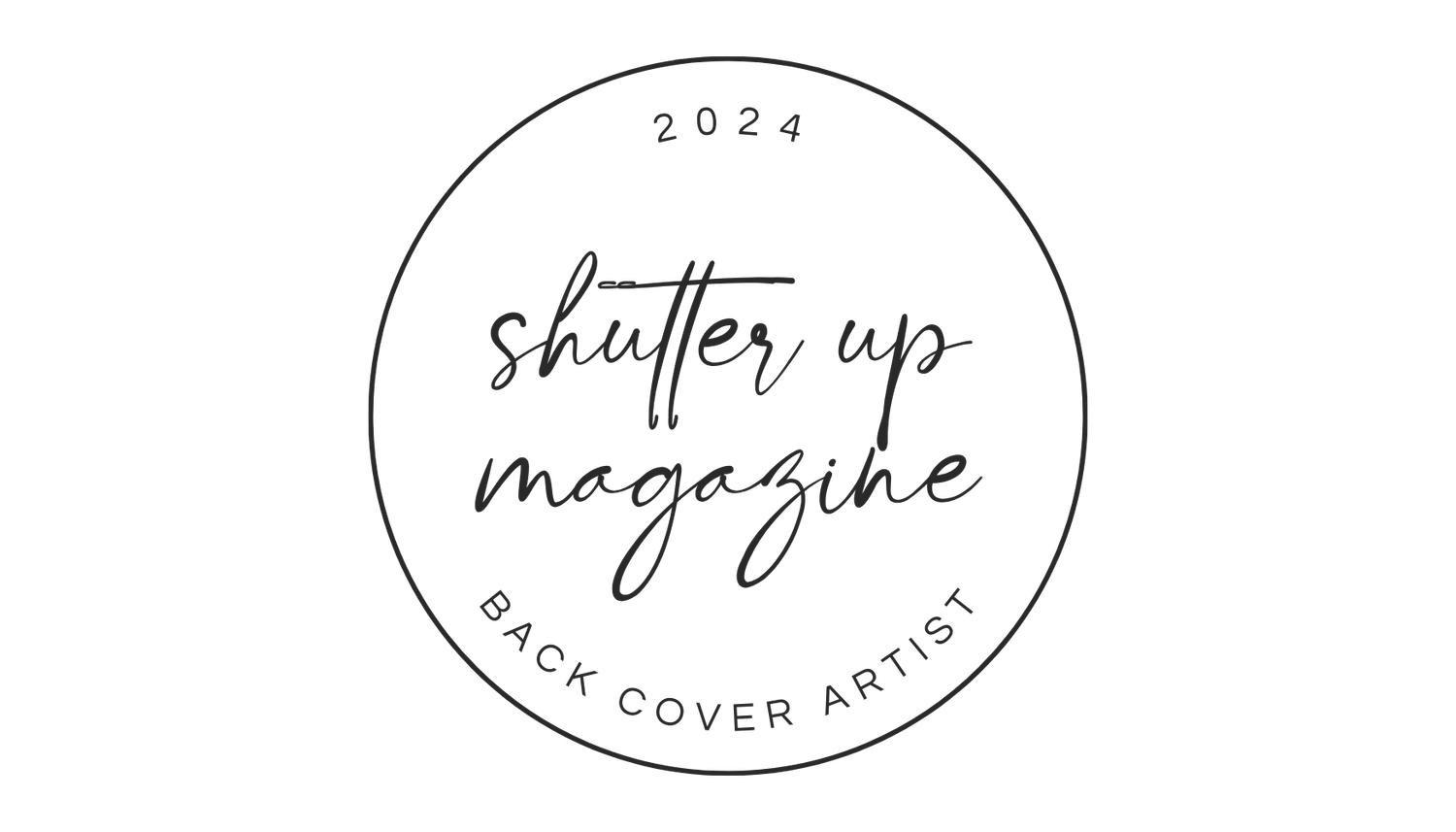 Circular badge design for Shutter Up Magazine featuring back cover artist text.