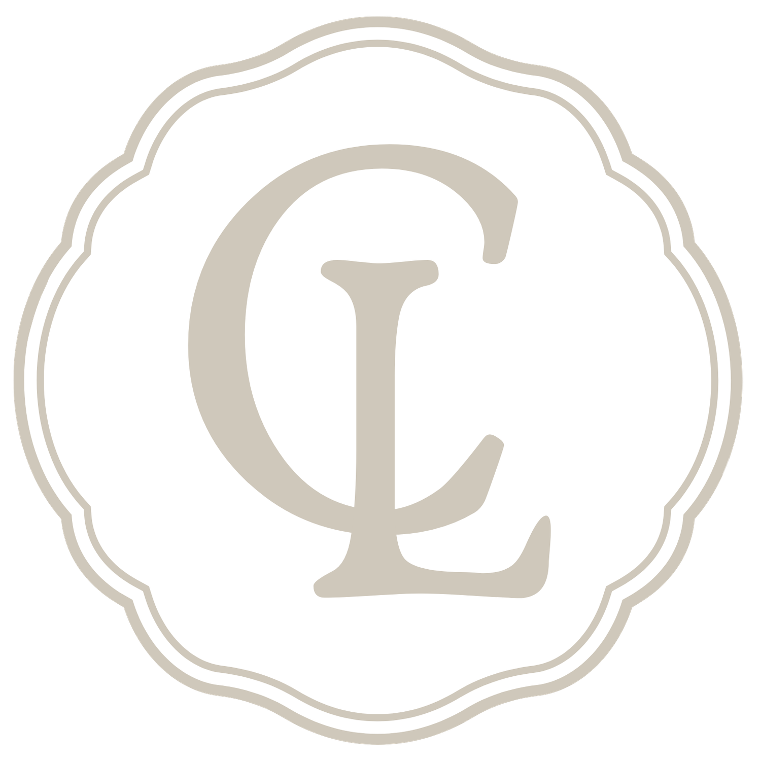 A set of gray circular monogram letters arranged in a decorative border pattern against a white background.
