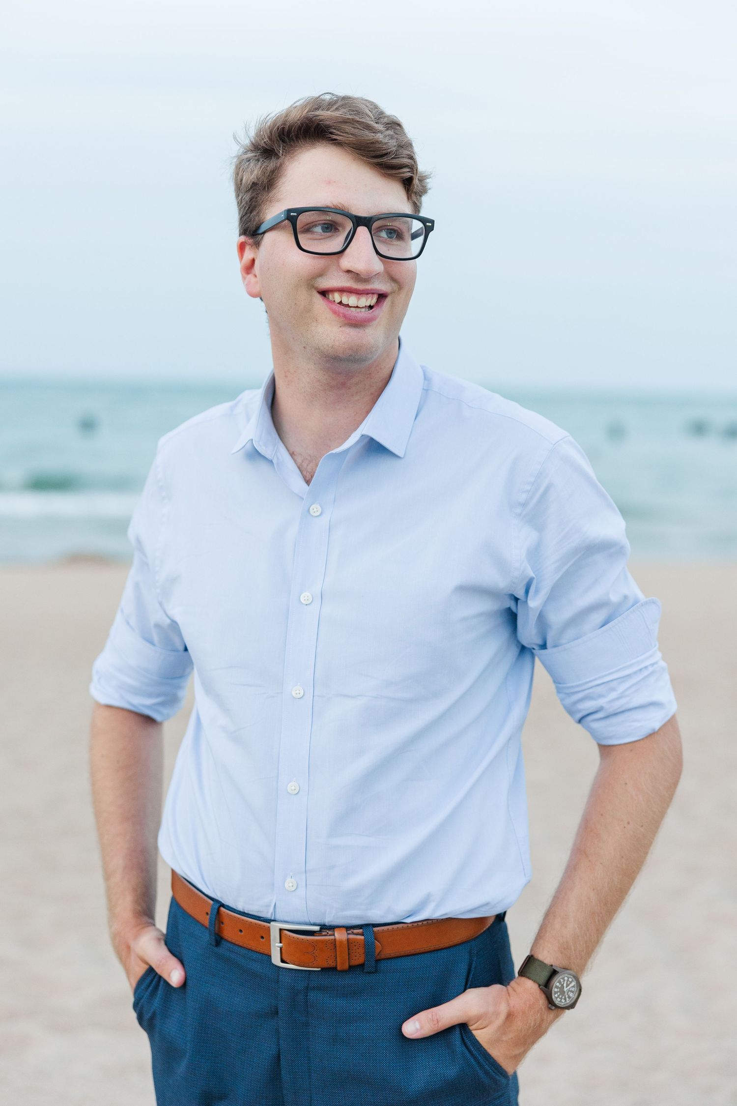 Close up of Joe on North Avenue beach in Chicago