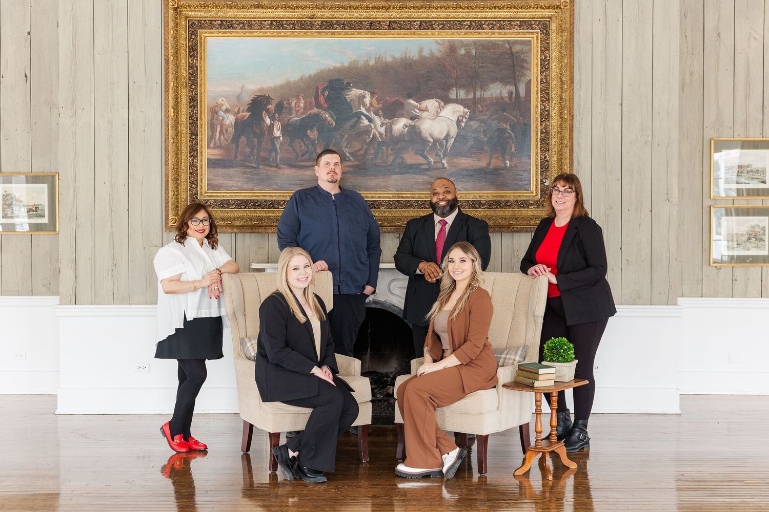 Dunham Woods Riding Club team headshots in Wayne, Illinois featuring staff portraits in the gray room