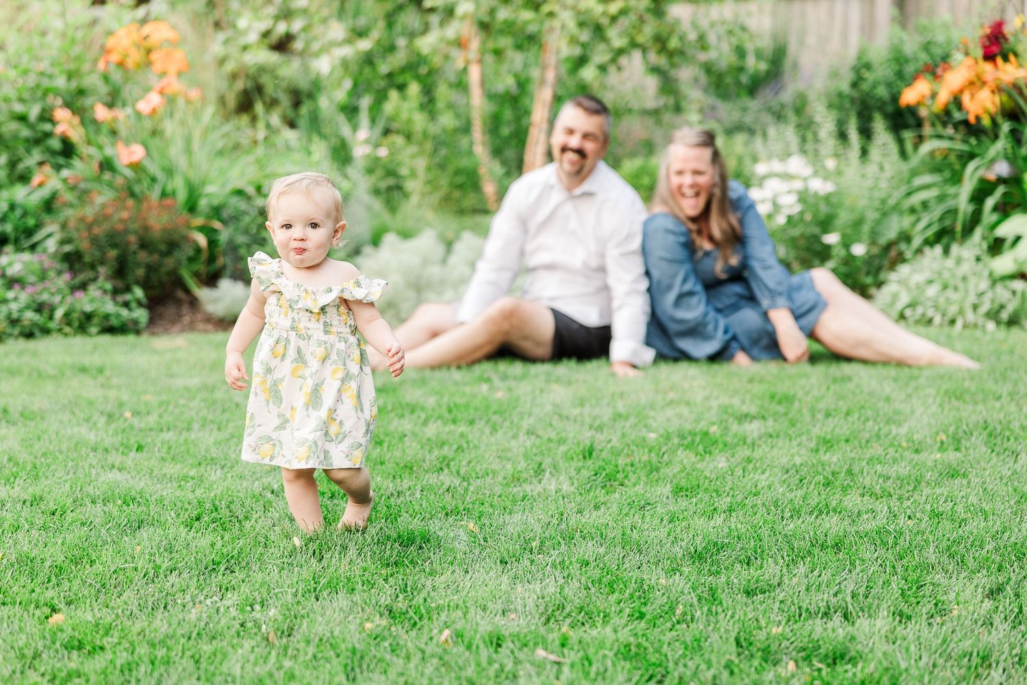 Family enjoying a relaxed summer day in their backyard garden.